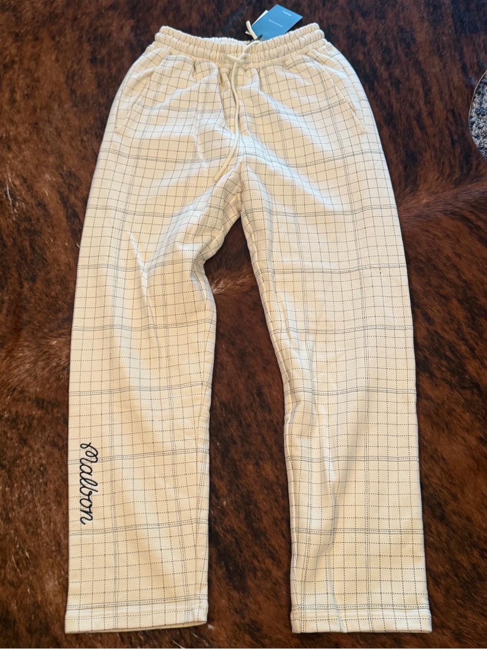 Malbon Golf Men's Bon Script Plaid Sweatpant in Ivory New With Tags Men’s Size S